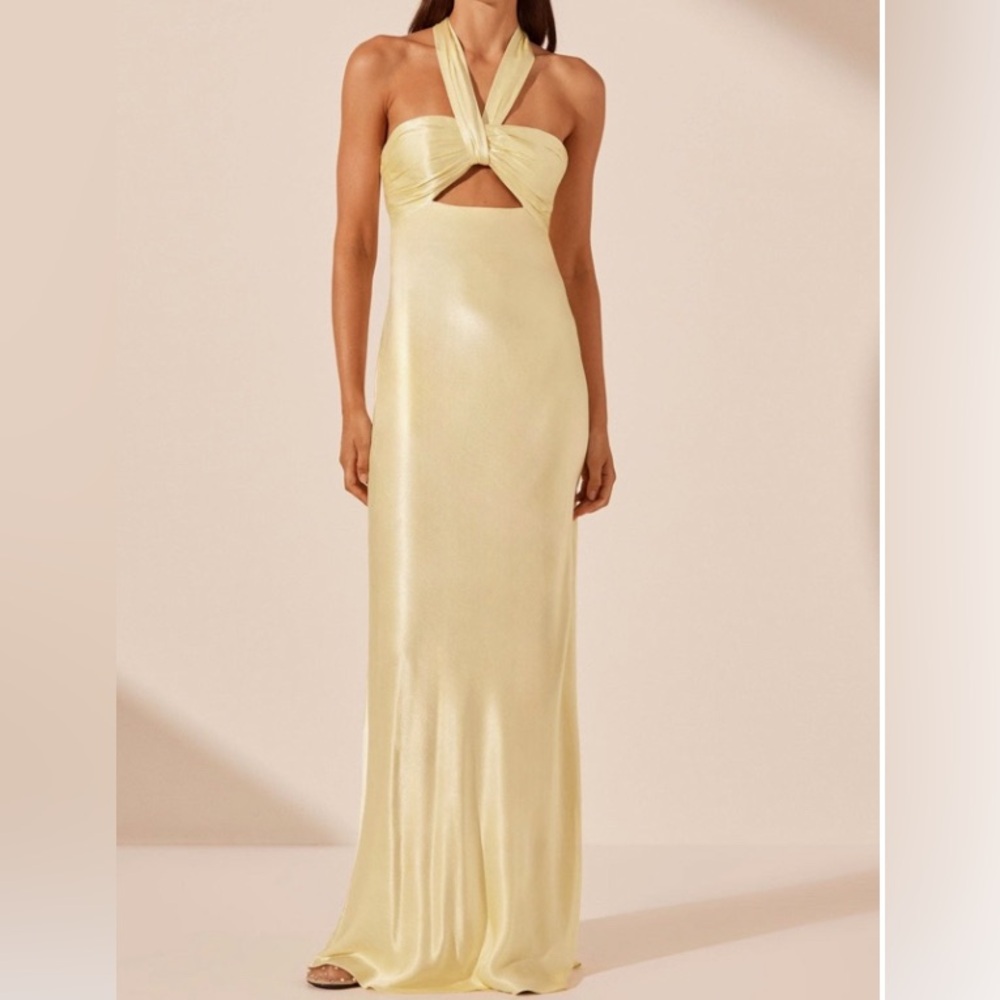 Shona Joy La Lune Ruched Halter Maxi Dress - Lemon